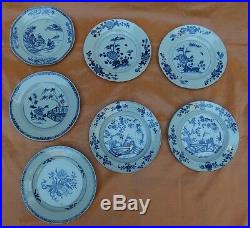 7 Antique Chinese Blue & White porcelain plates 18th c. / 2 pairs + 3 others