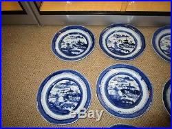 7 Early 19c Antique Chinese Export Blue White Canton Porcelain 9 Plates c1830
