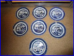 7 Early 19c Antique Chinese Export Blue White Canton Porcelain 9 Plates c1830