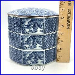 7 Fitz & Floyd Sea Dragon Stacking Bowls Made Japan Blue White 4pc Tags Octogon