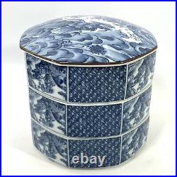 7 Fitz & Floyd Sea Dragon Stacking Bowls Made Japan Blue White 4pc Tags Octogon