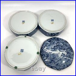 7 Fitz & Floyd Sea Dragon Stacking Bowls Made Japan Blue White 4pc Tags Octogon