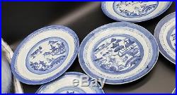 7 Pcs Chinese Canton Blue And White Porcelain Plates Bowls
