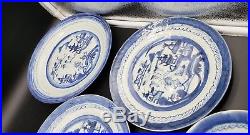 7 Pcs Chinese Canton Blue And White Porcelain Plates Bowls