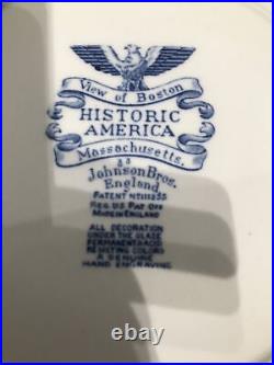 7x Johnson brothers HISTORIC AMERICA BOSTON MASSACHUSETTS 10 Plates Blue White
