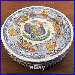 8 Antique Turkey Plates Blue White Staffordshire England Transfer Ware Painted