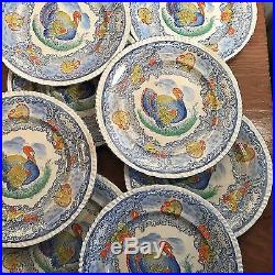8 Antique Turkey Plates Blue White Staffordshire England Transfer Ware Painted
