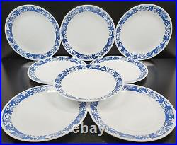 8 Corelle True Blue Dinner Plates Set Corning Floral Band Rim White Dish USA Lot