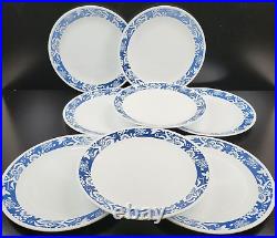 8 Corelle True Blue Dinner Plates Set Corning Floral Band Rim White Dish USA Lot