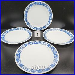 8 Corelle True Blue Dinner Plates Set Corning Floral Band Rim White Dish USA Lot