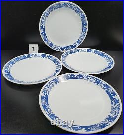 8 Corelle True Blue Dinner Plates Set Corning Floral Band Rim White Dish USA Lot