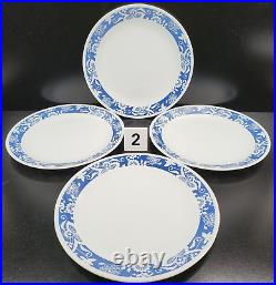 8 Corelle True Blue Dinner Plates Set Corning Floral Band Rim White Dish USA Lot