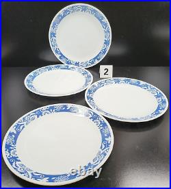 8 Corelle True Blue Dinner Plates Set Corning Floral Band Rim White Dish USA Lot