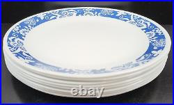 8 Corelle True Blue Dinner Plates Set Corning Floral Band Rim White Dish USA Lot