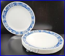 8 Corelle True Blue Dinner Plates Set Corning Floral Band Rim White Dish USA Lot