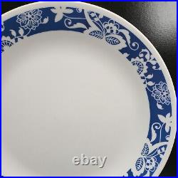 8 Corelle True Blue Dinner Plates Set Corning Floral Band Rim White Dish USA Lot