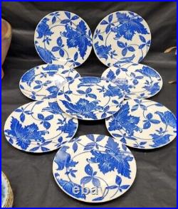 8 Homer Laughlin Blue Fantasy Plates 7 1/4 Inch /1930s blue & white plates 3662