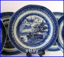 8 pc Antique 1830 Asian Chinese CANTON Blue White Export Porcelain Plates AS IS