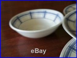 8 pc RARE CRATE & BARREL BLUE & WHITE PLAID PLATES BOWLS DINNER CEREAL SALAD