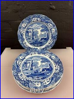 8 x Spode Italian Blue and White Dinner Plates 10.5 Wide Old Stamps