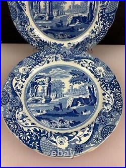 8 x Spode Italian Blue and White Dinner Plates 10.5 Wide Old Stamps