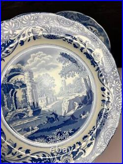 8 x Spode Italian Blue and White Dinner Plates 10.5 Wide Old Stamps