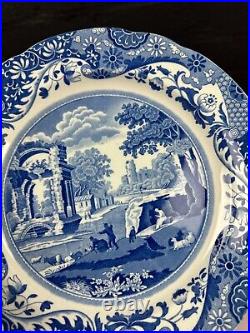 8 x Spode Italian Blue and White Dinner Plates 10.5 Wide Old Stamps