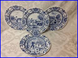 8ct Vintage Luneville France 10in Plates, Blue/White in 4 Dif Outdoor Scenes