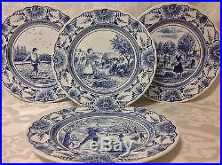 8ct Vintage Luneville France 10in Plates, Blue/White in 4 Dif Outdoor Scenes