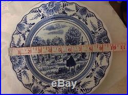 8ct Vintage Luneville France 10in Plates, Blue/White in 4 Dif Outdoor Scenes