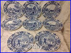 8ct Vintage Luneville France 10in Plates, Blue/White in 4 Dif Outdoor Scenes