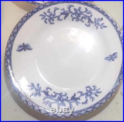 8x Victorian Copelands china blue butterfly teacups saucers plates blue gold