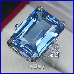 925 Sterling Silver London Blue Topaz Ring Size M White Gold Plate