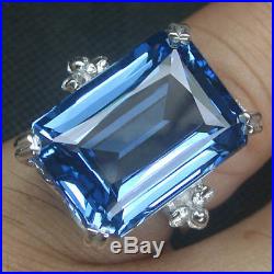 925 Sterling Silver London Blue Topaz Ring Size M White Gold Plate