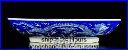 9 Kangxi Marked Blue White Porcelain Dragon Beast Sea Pattern Round Tray Plate