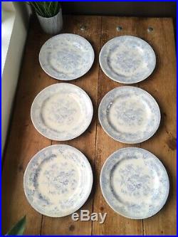 ANTIQUE 19THc SET OF 6 BLUE & WHITE ASIATIC PHEASANT DRESSER DINNER PLATES C & E