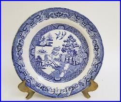 ANTIQUE 19c. BLUE and WHITE WILLOW PATTERN PLATE 7.25