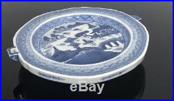 ANTIQUE 19th C. 10 CHINESE EXPORT BLUE & WHITE CANTON WARMING DISH PLATE
