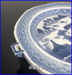 ANTIQUE 19th C. 10 CHINESE EXPORT BLUE & WHITE CANTON WARMING DISH PLATE