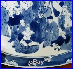 ANTIQUE 19th c. CHINESE EXPORT BLUE & WHITE OVAL TRAY PLATTER DRAGON IMMORTALS
