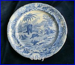 ANTIQUE BLUE TRANSFERWARE DEATH of a BEAR ORIENTAL SPORTS DINNER PLATE c. 1820