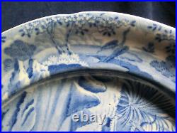 ANTIQUE BLUE TRANSFERWARE DEATH of a BEAR ORIENTAL SPORTS DINNER PLATE c. 1820