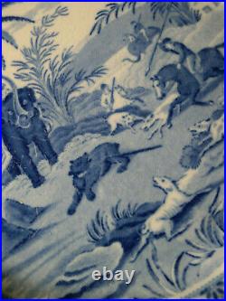 ANTIQUE BLUE TRANSFERWARE DEATH of a BEAR ORIENTAL SPORTS DINNER PLATE c. 1820
