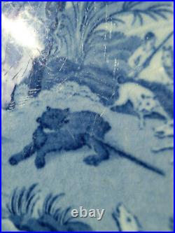 ANTIQUE BLUE TRANSFERWARE DEATH of a BEAR ORIENTAL SPORTS DINNER PLATE c. 1820