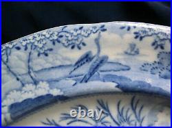 ANTIQUE BLUE TRANSFERWARE ORIENTAL SPORTS DINNER PLATE UNATTRIBUTED MAKER c. 1820