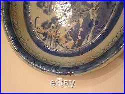 ANTIQUE EARLY CHINESE CANTON EXPORT BLUE & WHITE PLATE DISH PLATTER 19th CENTURY