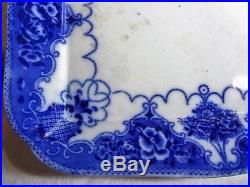 ANTIQUE FLOW BLUE PLATTER PLATE, LONESDALE BY SAMUEL FORD & CO c1895 blue white