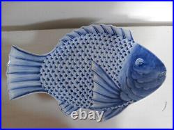 ANTIQUE JAPANESE ARITA BLUE AND WHITE POTTERY FISH SHAPED PLATE c. 1850-1870 RARE