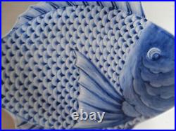 ANTIQUE JAPANESE ARITA BLUE AND WHITE POTTERY FISH SHAPED PLATE c. 1850-1870 RARE