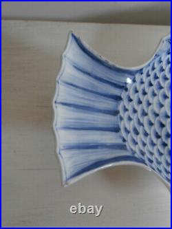 ANTIQUE JAPANESE ARITA BLUE AND WHITE POTTERY FISH SHAPED PLATE c. 1850-1870 RARE